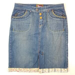 Blue Asphalt Pencil Denim Skirt Quilted Hem Size 3